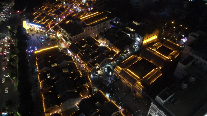 广西南宁三街两巷历史文化街区夜景航拍