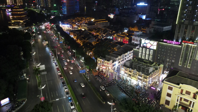 广西南宁三街两巷历史文化街区夜景航拍