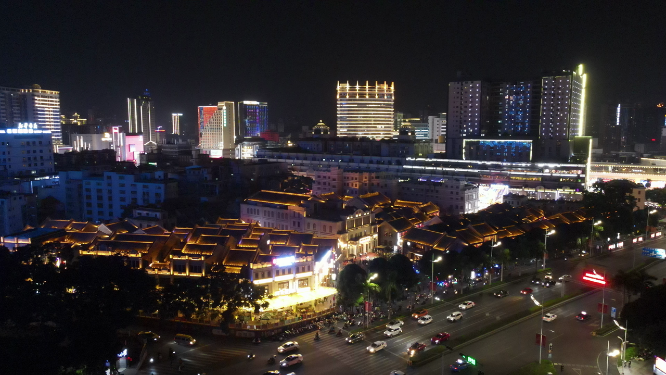 广西南宁三街两巷历史文化街区夜景航拍