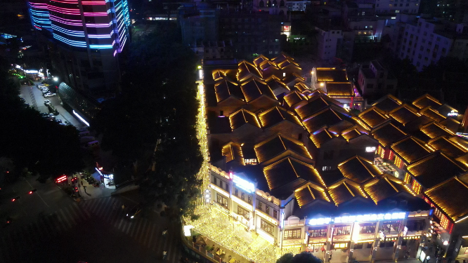 广西南宁三街两巷历史文化街区夜景航拍