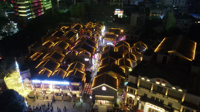 广西南宁三街两巷历史文化街区夜景航拍