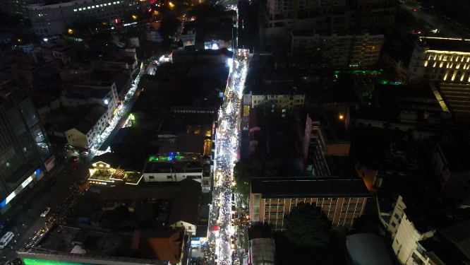 广西南宁中山路美食街夜景人流航拍