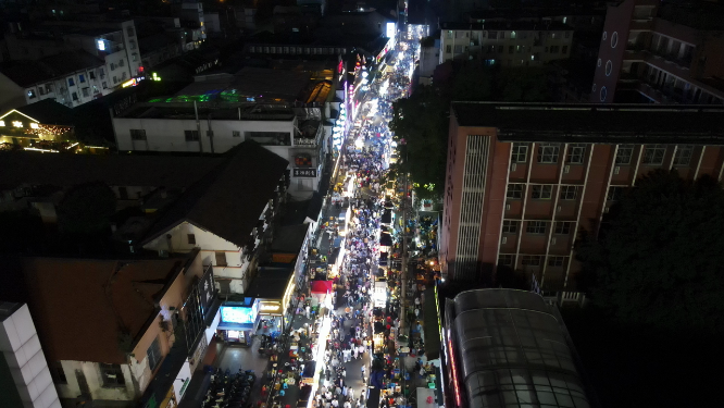 广西南宁中山路美食街夜景人流航拍