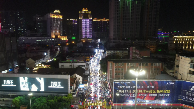 广西南宁中山路美食街夜景人流航拍