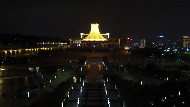 广西南宁国际会展中心夜景灯光航拍