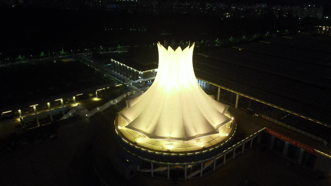广西南宁国际会展中心夜景灯光航拍