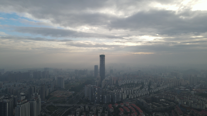 广西南宁城市清晨航拍 