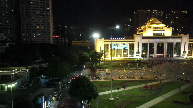 广西南宁民族广场夜景航拍
