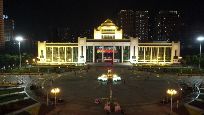 广西南宁民族广场夜景航拍
