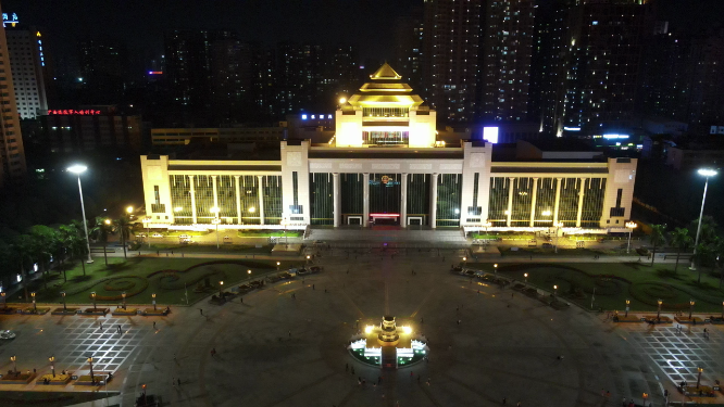 广西南宁民族广场夜景航拍