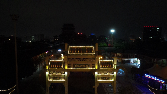 广西南宁汇金如意坊八角楼夜景航拍