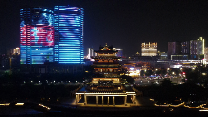 广西南宁畅游阁夜景灯光航拍