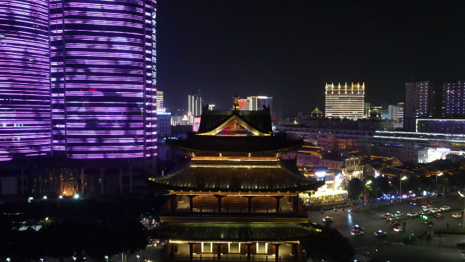广西南宁畅游阁夜景灯光航拍
