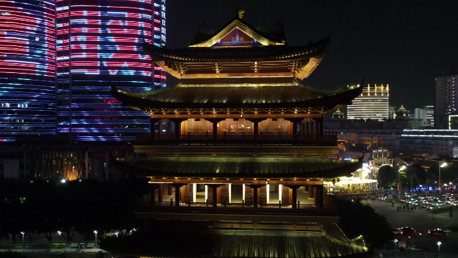 广西南宁畅游阁夜景灯光航拍
