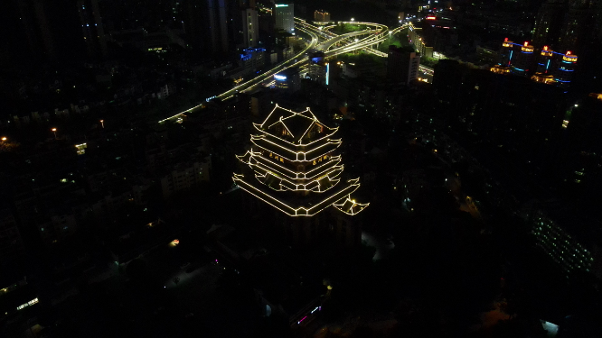 广西南宁邕州阁夜景航拍