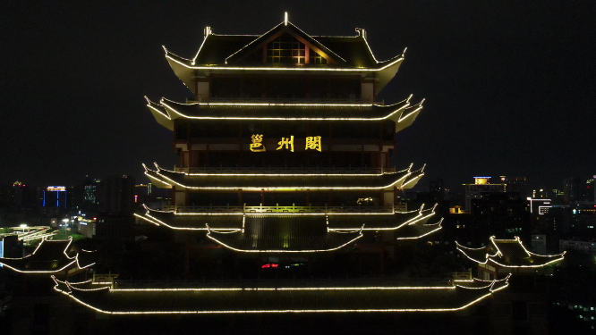 广西南宁邕州阁夜景航拍