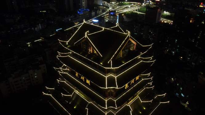 广西南宁邕州阁夜景航拍