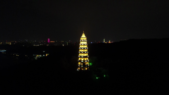 广西南宁青秀山龙象塔夜景航拍