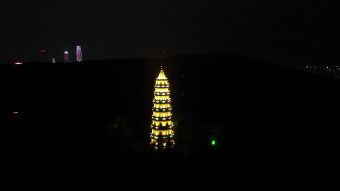 广西南宁青秀山龙象塔夜景航拍