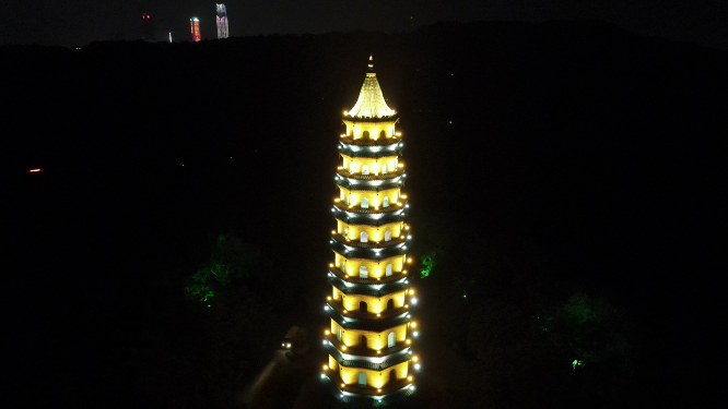 广西南宁青秀山龙象塔夜景航拍