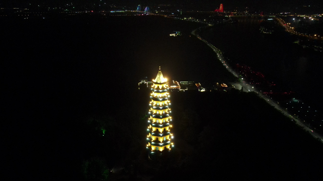 广西南宁青秀山龙象塔夜景航拍