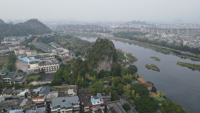 广西桂林伏波山景区航拍 