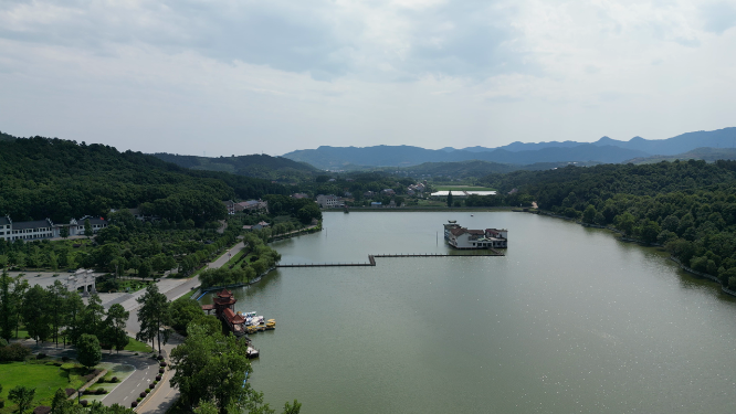 旅游景区常德市夹山国家森林公园4A景区碧岩湖航拍