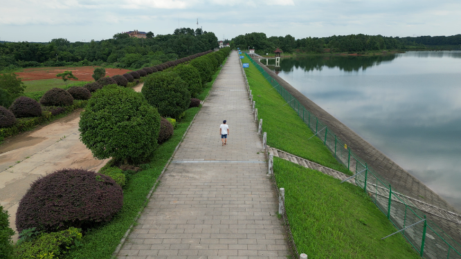 旅游景区常德市清水湖旅游区4A景区大坝航拍