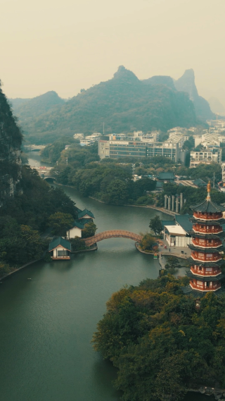 旅游景区广西桂林木龙塔竖屏航拍