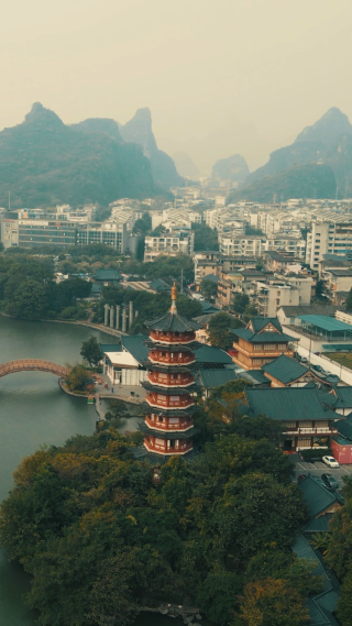 旅游景区广西桂林木龙塔竖屏航拍