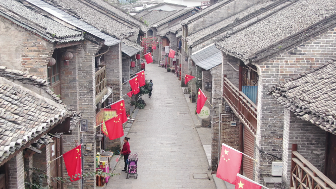 旅游景区广西阳朔兴坪古镇航拍 