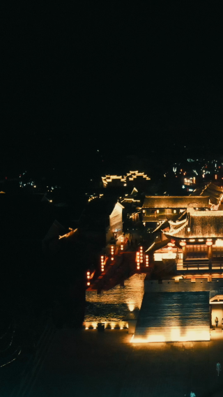 旅游景区江西赣州江南宋城夜景航拍