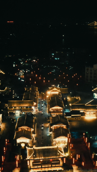 旅游景区江西赣州江南宋城夜景航拍