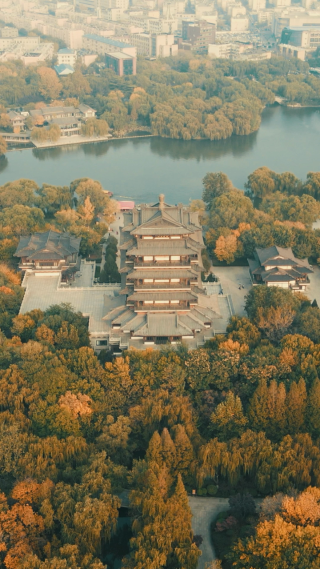 旅游景区济南大明湖超然楼雪景竖屏