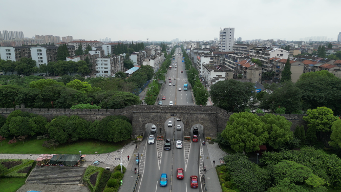 旅游景区湖北荆州古城古城门航拍