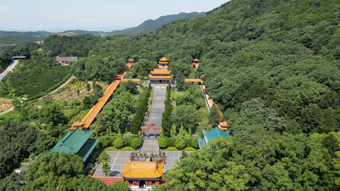 旅游景区湖南常德夹山森林公园闯王陵夹山寺航拍