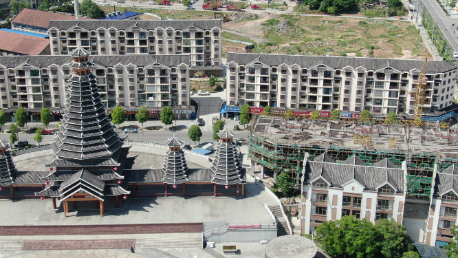 旅游景区湖南新晃鼓楼航拍 