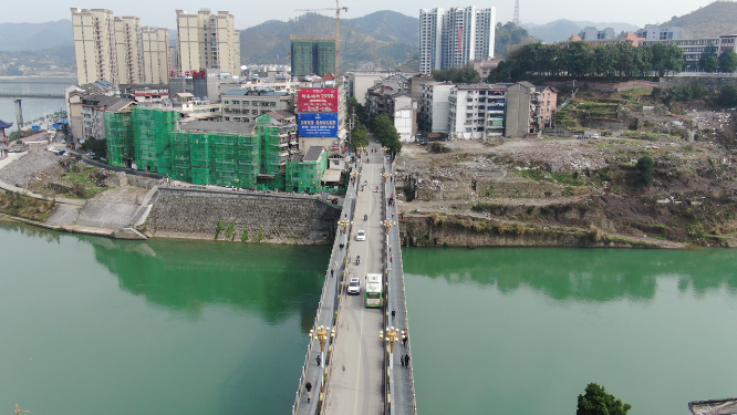 旅游景区湖南洪江古商城大桥航拍