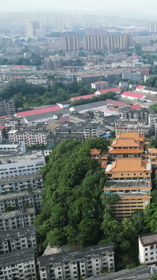 旅游景区湖南益阳白鹿寺古建筑竖屏航拍