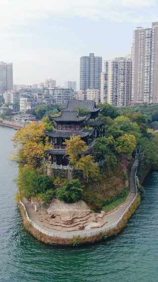 旅游景区湖南衡阳石鼓书院航拍