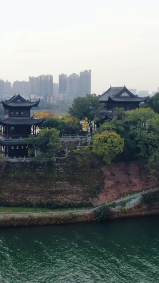旅游景区湖南衡阳石鼓书院航拍