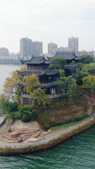 旅游景区湖南衡阳石鼓书院航拍