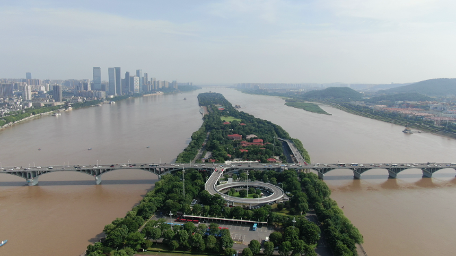 旅游景区湖南长沙橘子洲5A景区航拍