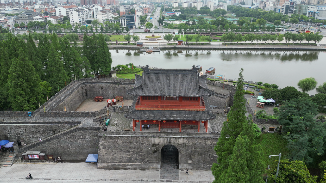 航拍湖北荆州古城4A景区