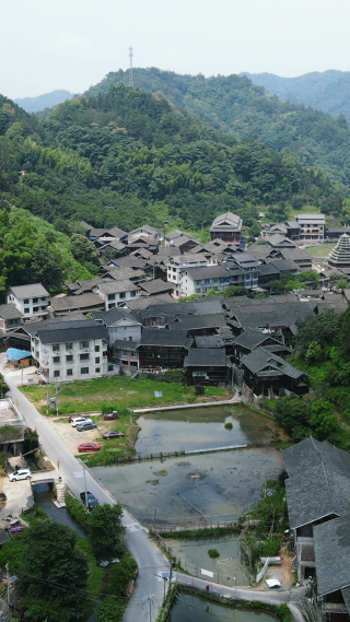 旅游景区航拍湖南通道皇都侗民族文化村