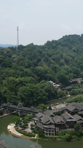 旅游景区航拍湖南通道皇都侗民族文化村