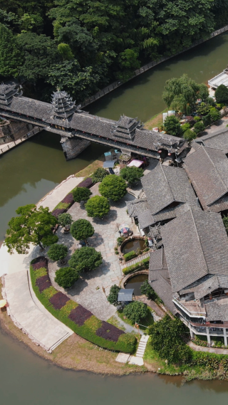 旅游景区航拍湖南通道皇都侗民族文化村