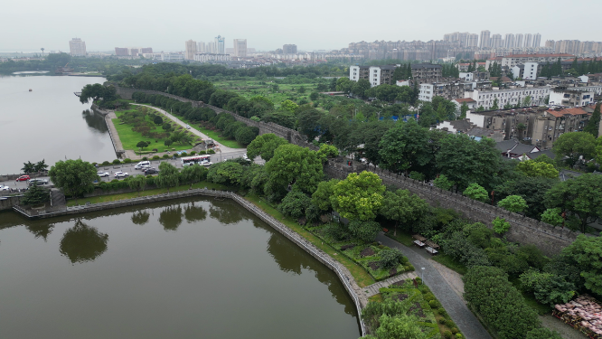 旅游景区航拍荆州古城荆州古城墙 