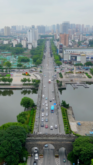 旅游景区航拍荆州古城荆州古城墙 