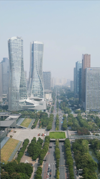 杭州市民中心来福士地标建筑竖屏航拍